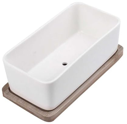 Macetas para flores, 1 juego de macetas de cerámica rectangular para bebidas, maceta decorativa de madera blanca 2025 (blanco, talla única)