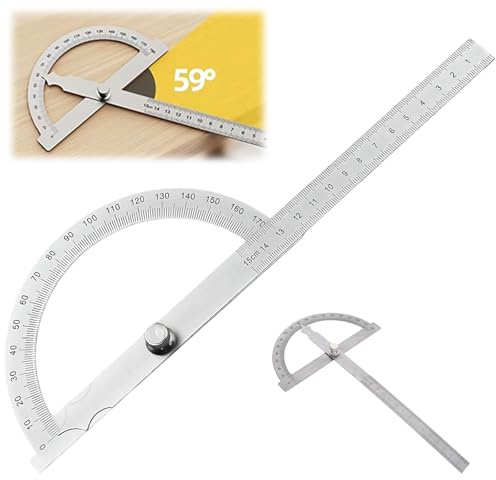 HAYGEM Acciaio Inossidabile Goniometro, con Vite di Bloccaggio Squadra da Falegname, Regolabile di 360 Gradi Misuratore Angoli, Utilizzabile per Tracciatura di Disegni Ingegneristici e Architettonici