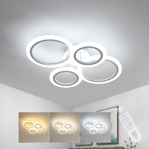 DELIPOP Plafoniera LED Soffitto Moderna Dimmerabile, 32W 3600LM Lampada da Soffitto con Telecomando, 3000k-6500k, Lampadario Rotondo LED Bianco in Acrilico per Camera da Letto, Sala da Pranzo, Cucina