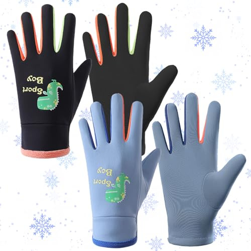 MLPKOI 2 Paires Gants Enfant, Moufles Enfant, Gants d'hiver imperméables, Ggants de Ski Enfants Moufles Chaud Hive, Thermiques, pour Vélo Équitation Patinage Garçons Filles 3-7 Ans (Noir & Bleu)