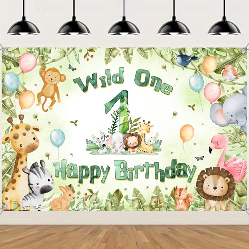 Tasoraor Waldtiere Deko 1. Geburtstag Banner - Tiere Geburtstagsdeko Happy Birthday Hintergrund 150 x 100 cm, Stoff Tier Partybanner für 1. Kindergeburtstag Dekoration Junge Mädchen