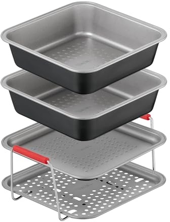 Tefal 4-Piece Air Fryer Accessory Set, Non-Stick Carbon Steel, Black | Fits Tefal Drawers, Dishwasher Safe, Easy Removal, Skip Basket Cleaning, J701S444