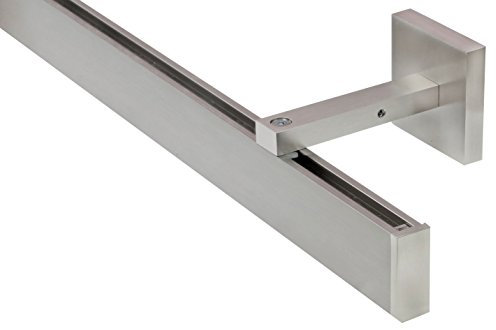 GARDINEUM 2,20 m rechteckige Gardinenstange Innenlauf Wandbefestigung WA 8 cm, 1-Lauf-edelstahlfarbig, ungeteilt