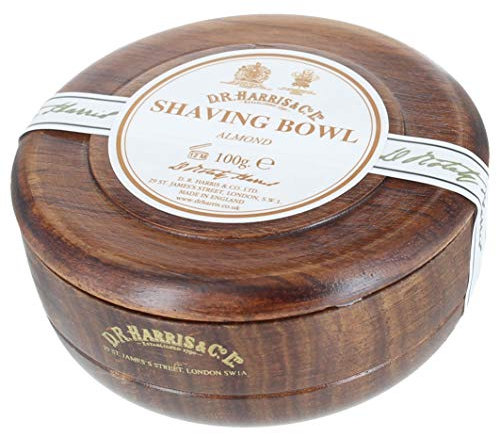 DR Harris & Co Mahogany Wooden Shaving Bowl with Almond Shaving Soap