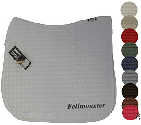 Eskadron Vielseitigkeit Spruch-Schabracke 'Fellmonster', Schabrackenfarbe:dunkelrot, Garnfarbe:hellblau