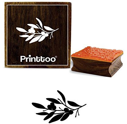 Printtoo Olivenzweig mit Blaettern Design Brown Holz Stempel Drucken Block-2 x 2 Zoll
