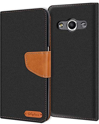 Verco für Xcover 3 Hülle, Schutzhülle für Samsung Galaxy XCover 3 Tasche Denim Textil Book Case Flip Case Klapphülle, Schwarz
