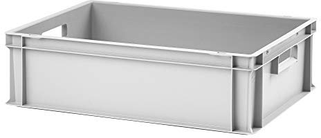 1a-TopStore Euro-Stapelbox EB-617, 600x400x175 mm (LxBxH), grau ähnl. RAL7001, aus Polypropylen, lebensmittelecht, 2 Handgriffe, ca. 35 Liter Vol.