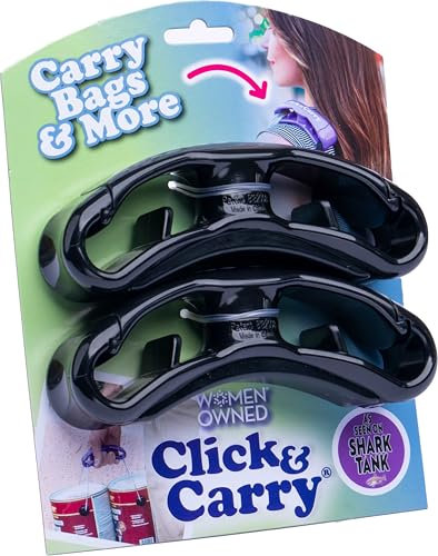 Click & Carry Einkaufstasche, wie aus Shark Tank mit weichem gepolstertem Griff (schwarz, 2er-Pack),freihändige Einkaufstasche,Sportausrüstung Träger,Klicken und Tragen mit Leichtigkeit