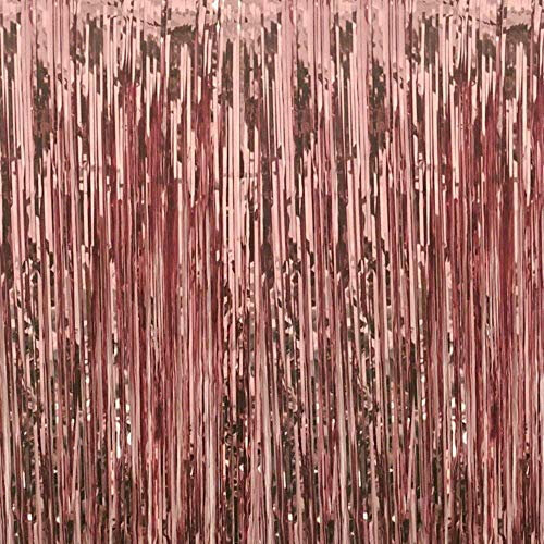 2M-3M Foil Fringe Tinsel Shimmer Curtain Door Wedding Birthday Party Decorations (2.5m, Rose Gold)