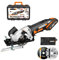 WORX 18V(20V MAX) Cordless Circular Saw WX527.1, PowerShare, 2.0Ah, Parallel Guide, TCT 24T Blade, Blade 85mm, Maximum Cutting Capacity 27mm, 1H Quick Charger