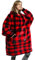 Kato Tirrinia Übergroße Warme Hoodie Sweatshirt Decke, Weiche Flanell Damen Deckenpullover, Komfortable Kapuzenpullover, Gemütlich Geschenke Decke für Erwachsene, Männer, Frauen, Teenager, rot kariert