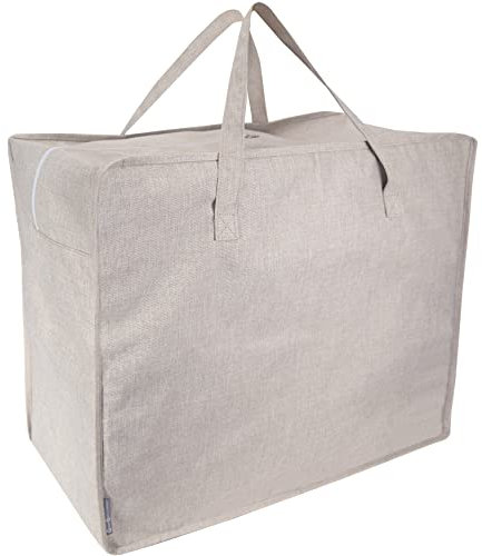 BIGSO Aufbewahrungstasche – große Tragetasche für Decken, Bettwäsche, Wintersachen etc. – praktische Tasche mit verstärkten Henkeln und Reißverschluss – beige