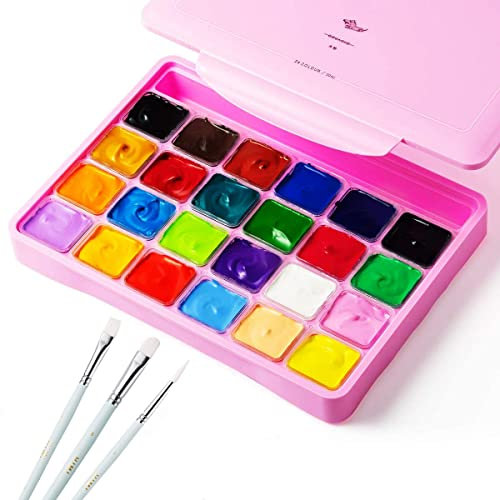HIMI Juego de Pintura Gouache,Gelatina de 24 Colores de Pintura de Gelatina en Estuche de Transporte con Paleta Portátil 24 Colores Vibrantes Para Artistas Estudiantes (rosa)