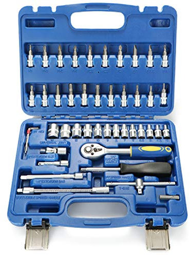com-four® 46-teiliges Steckschlüssel-Set mit Bitsatz, Ratsche