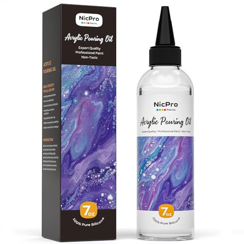 Nicpro 210 ml d'huile de versement en silicone pour art, activateur de cellules dramatiques pour peinture acrylique, 100 % silicone, compatible avec toutes les peintures acryliques ou aquarelles –