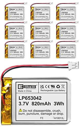 10X EEMB 3.7V 820mAh 653042 Lipo Battery Rechargeable Lithium Polymer ion Battery Pack with JST Connector UN38.3 (UL Certified for Cell)Make Sure Device Polarity Matches with Battery Before Purchase!