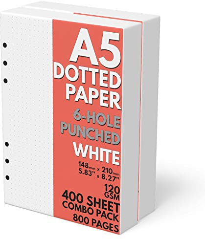 Sort Out My Life A5 Punktrasterpapier, extra dick, 6-fach gelocht, 400 Blatt (800 Seiten), 120 g/m², Weiß