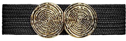 Caspar GU325 breiter elastischer Damen Stretch Taillengürtel mit goldfarbener Doppelschnalle, Gürtelgröße:70 [für Körperumfang 75-85 cm], Farbe:schwarz