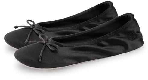 BCTEX COLL Women’s Ballerina House Slippers with Bow, Ladies Satin Bedroom Slipper with Suede Sole Indoor (8-9, Black, numeric_8)