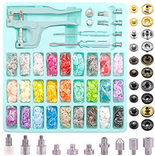 Wokape Lot de 280 boutons pression en plastique T5 et 40 boutons pression en métal sans couture avec pince à pression, boutons en plastique et boutons pression en métal pour vêtements (bleu)