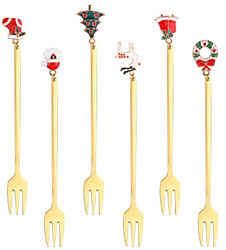 Weihnachtslöffel, 6 Stück Edelstahl Löffel mit Anhänger Weihnachtskaffeelöffel Rührlöffel Teelöffel Dessertlöffel Weihnachtsbaumlöffel Rührlöffel Suppenlöffel für Party Tischdekoration gold