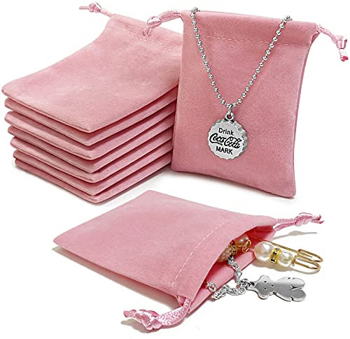 AOT 30PCS Pink Velvet Jewellery Pouches, Small Soft Velvet Drawstring Storage Bags, Jewelry Wrap Bags For Wedding, Party, Valentine's Day, Anniversary(9 * 7cm)