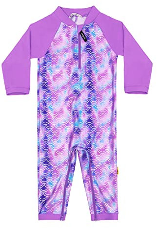 weVSwe Baby Kleinkind Jungen Badeanzug UPF 50+ Sonnenschutz Rashguard Bademode mit Schritt-Reißverschluss 0-3 Jahre, Violette Fischschuppen, 3 Jahre
