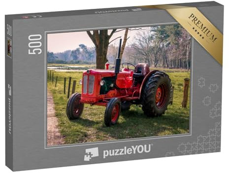 puzzleYOU: Puzzle 500 Teile „Roter Oldtimer-Traktor in Drenthe bei Havelte“ – aus der Puzzle-Kollektion Fahrzeuge, Traktoren