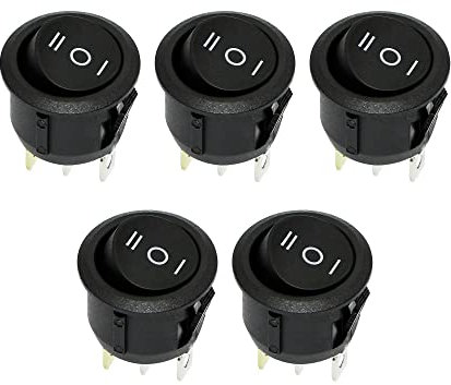 RIIEYOCA 5 pezzi interruttore a bilanciere rotondo, 3 pin 3 posizioni design a scatto interruttore a levetta a bilanciere ON-Off 6A/250 V CA (nero)