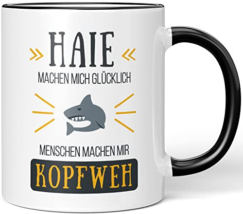 JUNIWORDS Tasse, Haie Machen Mich glücklich Menschen Machen Mir Kopfweh, Wähle Farbe, Schwarz