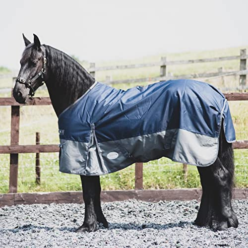 Equitack 1200D Winterdecke Pferdedecke, 165cm | 100g Regular Regendecke Pferd mit Fleece | wasserdichte Outdoordecke Pferd | Navy/Grau