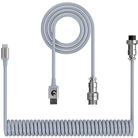 ZIYOU LANG C01 Custom Coiled USB C to A Cable with Detachable Double Sleeved Spiral Cable Extendable Spring Line Metal Aviator for PlayStation Xbox Keyboard Mouse USB Flash Drive Printer(Gray)