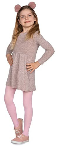 looksy Collant da ragazza tinta unita 40 den in morbida microfibra opaca collant con piedi per bambini casual danza scuola balletto età 3-12 anni, Pink, 9-10 Years
