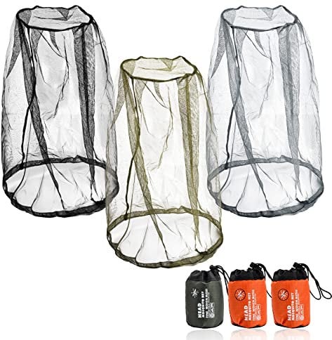 Pinsheng Filet de TêTe de Moustique 3 Pièces, Moustiquaire Visage Filet de Chapeau de Pêche, Anti-Insectes Filet de Protection de TêTe pour Apiculteur Randonnée Camping Escalade (Noir + Vert + Gris)