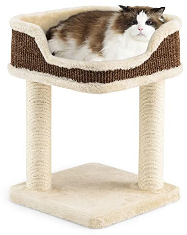 COSTWAY Árbol Rascador Compacto para Gatos, Altura 50 cm, Torre de Sisal Natural Alfombrado con Plataforma Felpa y Poste de Rascado, Torre para Rascar, Relajarse y Dormir (Beige)