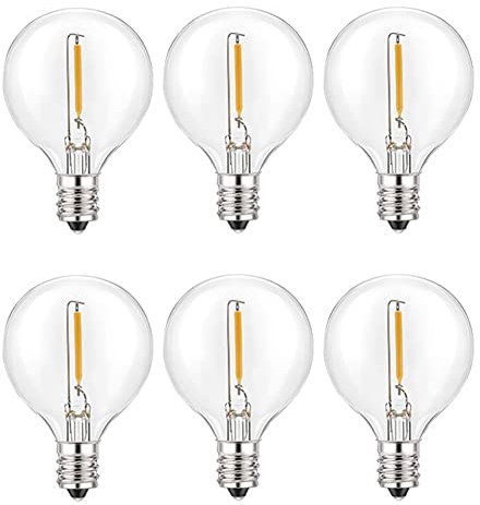INFINETE 6Pcs G40 Led Ampoules de Remplacement, E12 Base de Vis Incassable LED Globe Ampoules pour Guirlandes Solaires Blanc Chaud