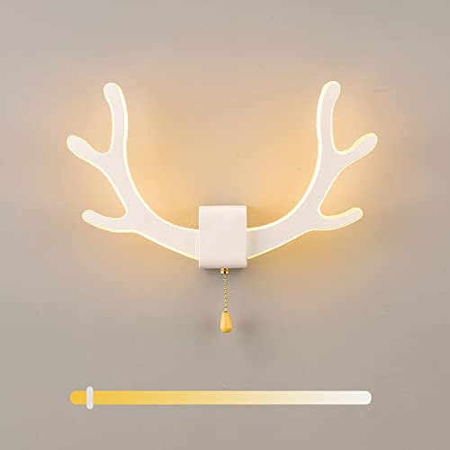 ANKBOY Wandlampe Kinderzimmer mit Zugschalter, 8W LED Wandleuchte Dimmbar Schlafzimmer mit 3 Farbtemperatur Modi, Wandmontage Geweih Lampe Weiss