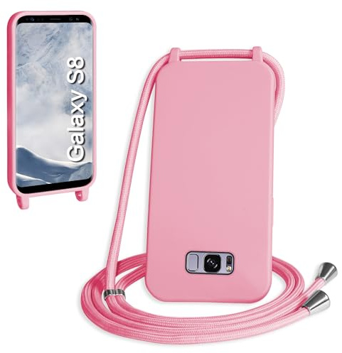 WenBaby Handykette für Samsung Galaxy S8 Hülle mit Band,Handyhülle mit Schnur zum Umhängen Silikon Seil Necklace Schutzhülle mit Kordel Tasche Case TPU Bumper für Galaxy S8- Rosa
