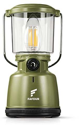 Favour Retro LED Laterne Outdoor IP64 wasserdicht, stoßfest | Campinglampe, dimmbar, Kerzenlichtmodus | Hängelampe, abnehmbarer Schirm | Outdoor Lampe Akku oder Batteriebetrieb (Akku nicht enthalten)
