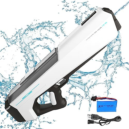 The Most Powerful Automatic Electric Water Guns for Adults/Kids, Newest Electric Water Gun Toy, Lithium Battery powered, Auto Water Sucking, Automatic Water Gun for Boys and Girls (White)