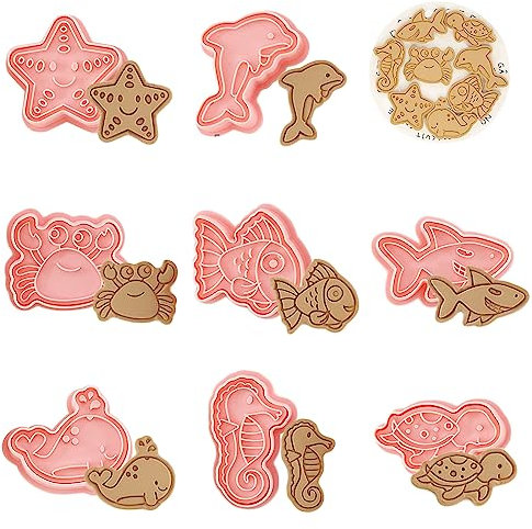 WishesMar Cortador de Galletas Kit 8 Piezas 3D Forma de Océano Animal Moldes para Hornear Reposteria Bricolaje Pastelería Decoración Festiva