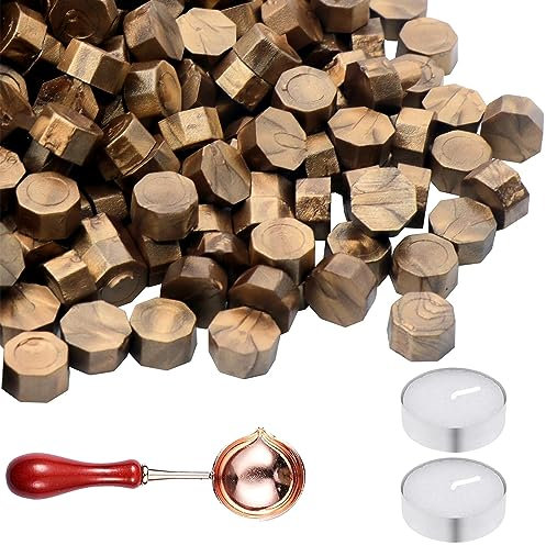 400 Stück Siegelwachs Perlen, Siegelwachs Kit,Kupfer Siegelwachsperlen, Achteckige Siegelwachsperlen, für Geschenkverpackung, Hochzeitseinladungen,Persönliches Kuvert -Kupfer