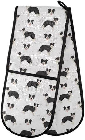 Double Oven Gloves Border Collie Dog Heat Resistant Pot Holder Oven Mitt Gloves for BBQ Cooking Baking Grilling Microwave