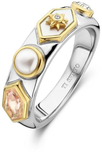 TI SENTO MILANO Damenring Schmuck aus Sterlingsilber in Goldfarbe und synthetischem Kristall. Dieser Ring ist in der Farbe Natur. Referenz: 12314NU/48., Sterling Silber