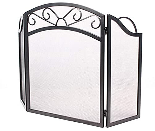 Fire Guard Screen Small Iron Hearth Screen for Electric Fireplace, Kitchen/Bedroom 3 Panel Baby Proof Mesh Curtain with Handle, Spark Guard Fence