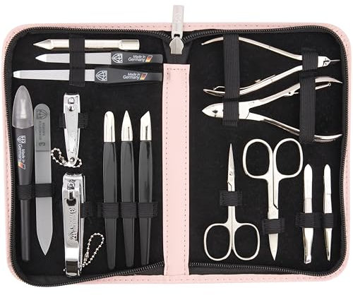 DREI SCHWERTER - 16-tlg. Maniküre-Pediküre-Set 'Cinisello' | Hochwertiges Nageletui aus Kunstleder zur Hand- & Fußpflege. Farbe: rosa | Inhalt: Nagelschere, Nagelknipser, Pinzette & vieles mehr!