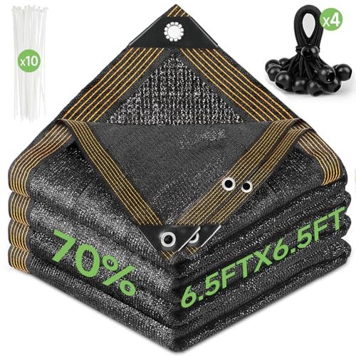 FOTMISHU 70% Shade Cloth, 6x6ft Sun Shade Mesh Tarp with Grommets, Sun Shade Net UV-Resistant, Sunblock Garden Tarp for Patio Plants Cover, Greenhouse, Barn Kennel, Porch, Pergola