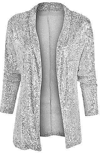 Glitzer Blazer Damen Party Schwarz Oversize Bunt Pailletten Jacke Festlich Große Größen Blaser Basics Langarm Bolero