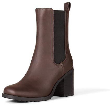 Amazon Essentials Stivali Chelsea a Metà Polpaccio con Tacco Donna, Marrone Scuro, 43 EU